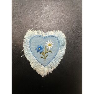 Wild Flower Heart Patch Embroidered Applique Blue Flower Edelweiss Iron On Patch